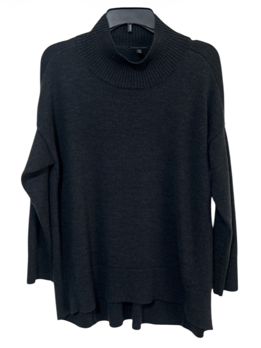 Eileen Fisher Womens Medium Charcoal Extra Fine Merino Wool Mock Neck Sweater